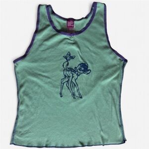 Vintage Disney Bambi Girls Sleep Tank Size L (11/13), Teal with Purple Lace Trim